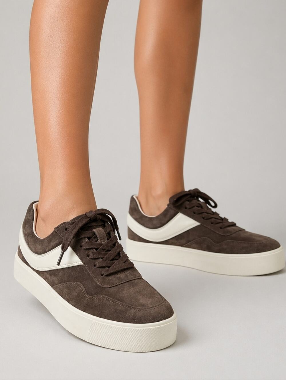 Vince Benfield Court Suede Platform Sneakers Brown Ecru Women’s 9.5 S4080